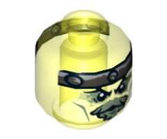Minifigure, Head Alien Ghost with Gray Goatee, Yellowish Green Eyes and Metal Band on Front and Back Pattern - Hollow Stud