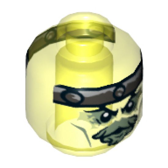 Minifigure, Head Alien Ghost with Gray Goatee, Yellowish Green Eyes and Metal Band on Front and Back Pattern - Hollow Stud