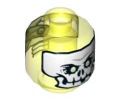 Minifigure, Head Alien Skull Mask with White Face and Teeth, Yellowish Green Eyes and Metal Patch on Reverse Pattern - Hollow Stud