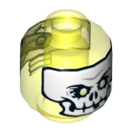 Minifigure, Head Alien Skull Mask with White Face and Teeth, Yellowish Green Eyes and Metal Patch on Reverse Pattern - Hollow Stud