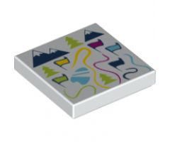 Tile 2 x 2 with Map of Ski Resort with Flags, Trees and Mountains Pattern