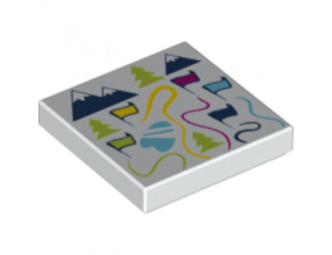 Tile 2 x 2 with Map of Ski Resort with Flags, Trees and Mountains Pattern