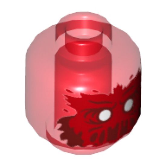 Minifigure, Head Alien Ghost with Red Face, Slime Mouth Raised Left Eyebrow Pattern - Vented Stud