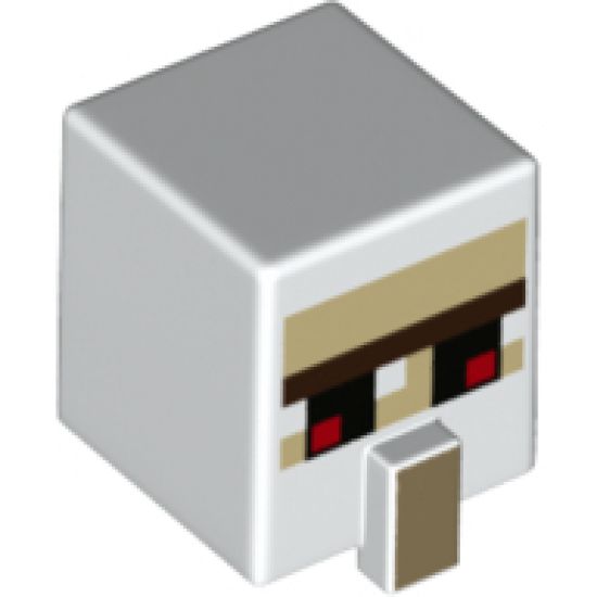 Minifigure, Head, Modified Cube Tall with Raised Rectangle and Minecraft Iron Golem Dark Tan Mouth Pattern