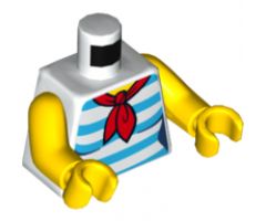 Torso Female Shirt with Red Scarf and 5 Dark Azure Stripes Pattern / Yellow Arms / Yellow Hands