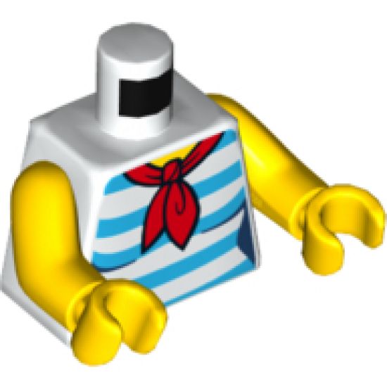 Torso Female Shirt with Red Scarf and 5 Dark Azure Stripes Pattern / Yellow Arms / Yellow Hands