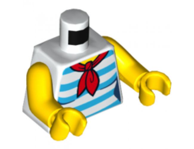 Torso Female Shirt with Red Scarf and 5 Dark Azure Stripes Pattern / Yellow Arms / Yellow Hands
