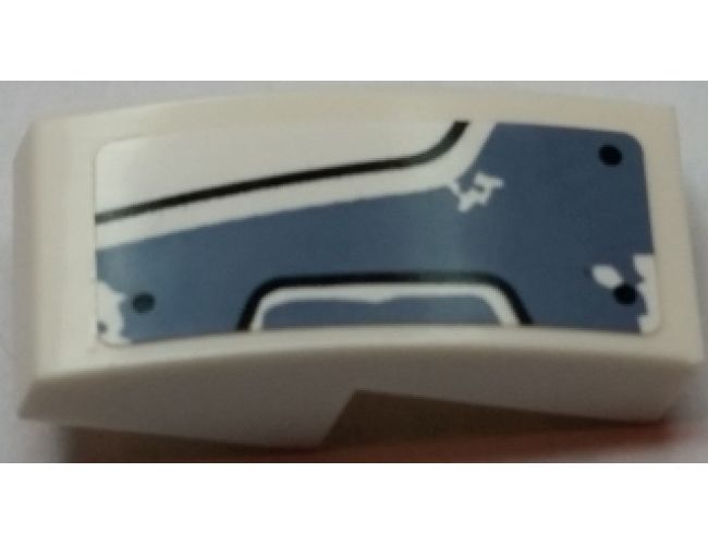 Slope, Curved 2 x 1 with Worn Sand Blue Panel with 3 Bolts and Black Curved Lines Pattern Model Right Side (Sticker) - Set 70131