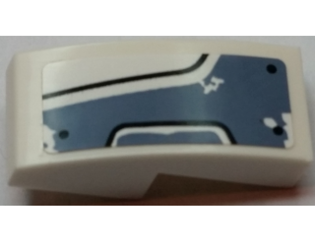 Slope, Curved 2 x 1 with Worn Sand Blue Panel with 3 Bolts and Black Curved Lines Pattern Model Right Side (Sticker) - Set 70131