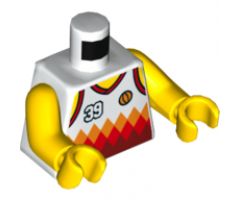 Torso Sports Shirt with Number 39, Orange Basketball, Orange and Red Diamonds and Back Print Pattern / Yellow Arms / Yellow Hands