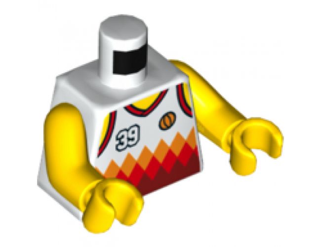 Torso Sports Shirt with Number 39, Orange Basketball, Orange and Red Diamonds and Back Print Pattern / Yellow Arms / Yellow Hands