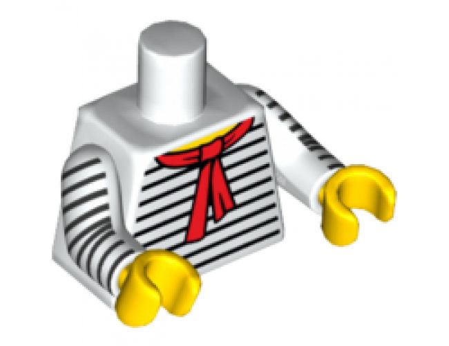 Torso Black Thin Stripes, Red Scarf Front and Back Pattern / White Arms with Black Thin Stripes Pattern / Yellow Hands