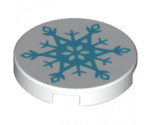 Tile, Round 2 x 2 with Bottom Stud Holder with Reflective Snowflake / Ice Crystal Pattern