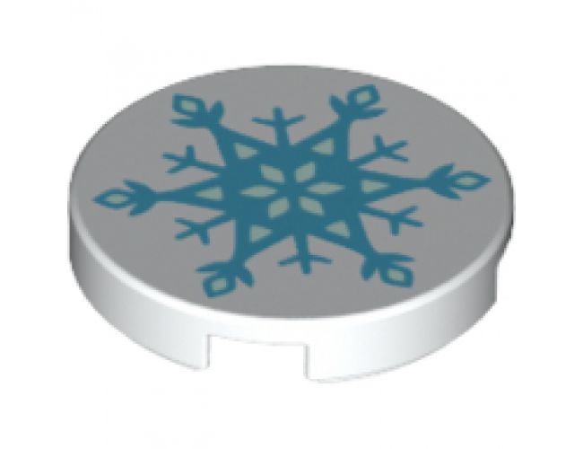 Tile, Round 2 x 2 with Bottom Stud Holder with Reflective Snowflake / Ice Crystal Pattern