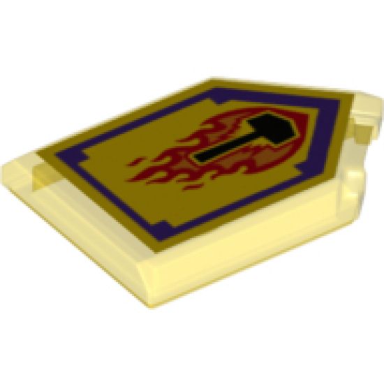 Tile, Modified 2 x 3 Pentagonal with Nexo Power Shield Pattern - Flame Wreck