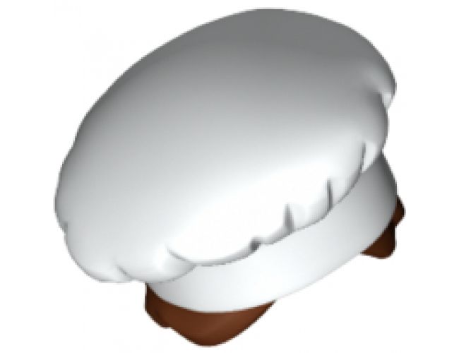 Minifigure, Hair Combo, Hat with Hair, Cook's (Toque) with Reddish Brown Hair in Bun Pattern
