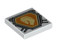 Tile 2 x 2 with Bright Light Yellow Horse Head on Orange Hexagonal Shield with Silver Border Pattern