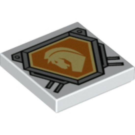 Tile 2 x 2 with Bright Light Yellow Horse Head on Orange Hexagonal Shield with Silver Border Pattern