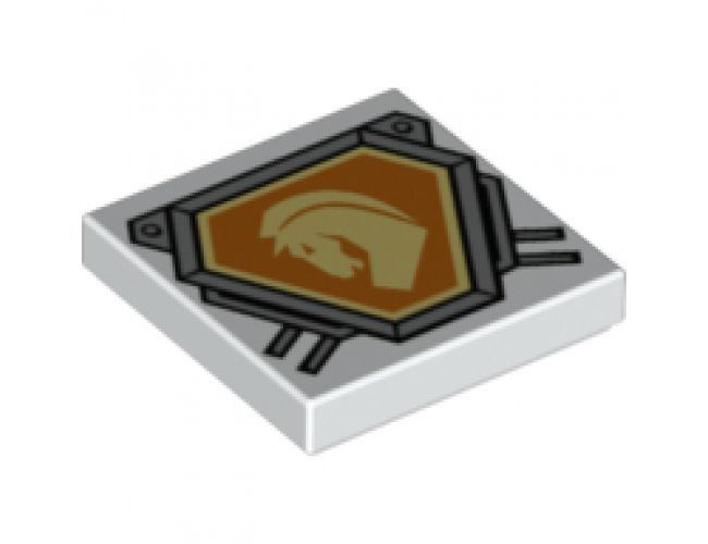 Tile 2 x 2 with Bright Light Yellow Horse Head on Orange Hexagonal Shield with Silver Border Pattern