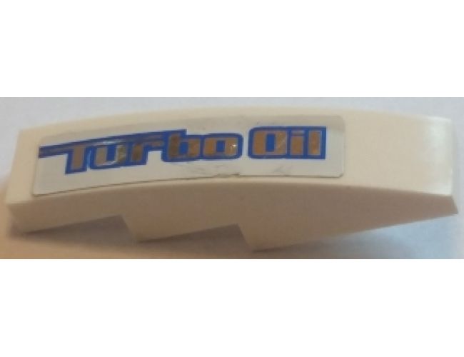 Slope, Curved 4 x 1 with Silver 'Turbo Oil' in Blue Outline on White Background Pattern (Sticker) - Set 8494