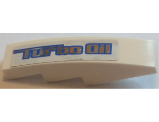 Slope, Curved 4 x 1 with Silver 'Turbo Oil' in Blue Outline on White Background Pattern (Sticker) - Set 8494