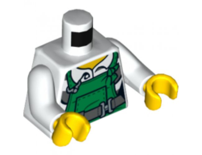 Torso Overalls Green over Prison Stripes Shirt, Dark Bluish Gray Belt Pattern / White Arms / Yellow Hands