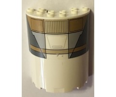 Cylinder Half 3 x 6 x 6 with 1 x 2 Cutout with Tan, Light Bluish Gray and Dark Bluish Gray Panels Pattern (Sticker) - Set 75053