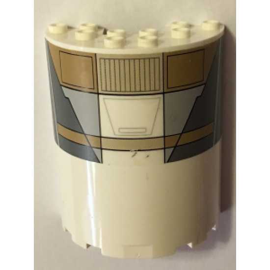 Cylinder Half 3 x 6 x 6 with 1 x 2 Cutout with Tan, Light Bluish Gray and Dark Bluish Gray Panels Pattern (Sticker) - Set 75053