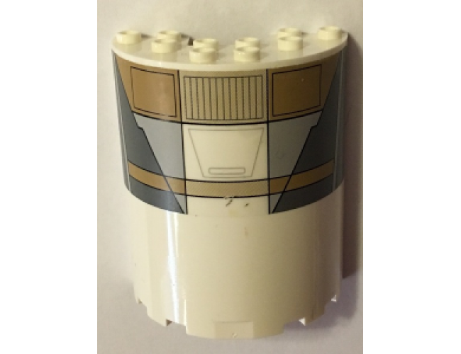 Cylinder Half 3 x 6 x 6 with 1 x 2 Cutout with Tan, Light Bluish Gray and Dark Bluish Gray Panels Pattern (Sticker) - Set 75053