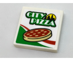 Tile 2 x 2 with 'CITY PIZZA', Skyline, Pizza and Italian Flag Colors Pattern (Sticker) - Set 60150