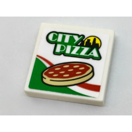 Tile 2 x 2 with 'CITY PIZZA', Skyline, Pizza and Italian Flag Colors Pattern (Sticker) - Set 60150