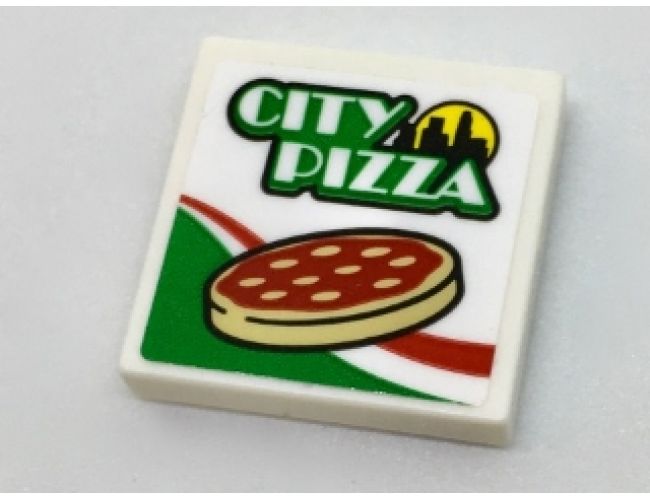Tile 2 x 2 with 'CITY PIZZA', Skyline, Pizza and Italian Flag Colors Pattern (Sticker) - Set 60150