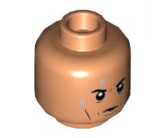 Minifigure, Head Dual Sided Black Eyebrows, Cheek Lines, Sweat Drops Calm / Scared Pattern - Hollow Stud