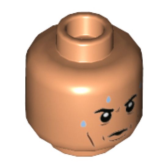 Minifigure, Head Dual Sided Black Eyebrows, Cheek Lines, Sweat Drops Calm / Scared Pattern - Hollow Stud