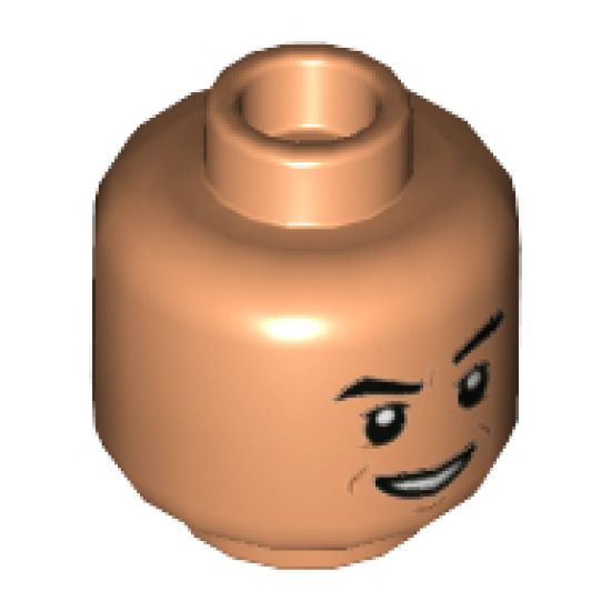 Minifigure, Head Dual Sided Black Eyebrows, Dark Orange Contours, Smile / Suspicious Frown Pattern - Hollow Stud