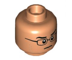 Minifigure, Head Dual Sided Black Glasses, Black Eyebrows, Neutral / Scared with Gap in Teeth Pattern - Hollow Stud