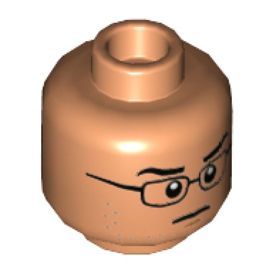 Minifigure, Head Dual Sided Black Glasses, Black Eyebrows, Neutral / Scared with Gap in Teeth Pattern - Hollow Stud