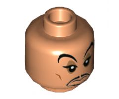 Minifigure, Head Dual Sided, Large Black Eyebrows, Dark Orange Cheek Lines, Black Goatee, Passive / Crooked Smirk Pattern - Hollow Stud