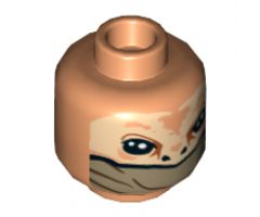 Minifigure, Head Alien with SW Large Black Eyes and Nostrils and Olive Green Lower Face Veil Pattern - Hollow Stud