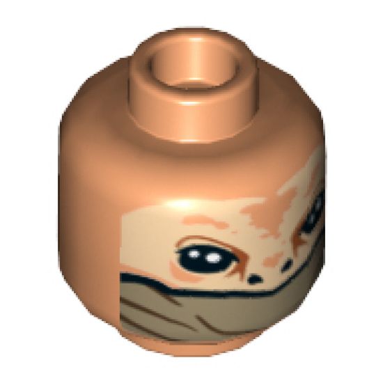 Minifigure, Head Alien with SW Large Black Eyes and Nostrils and Olive Green Lower Face Veil Pattern - Hollow Stud