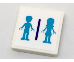 Tile 2 x 2 with Medium Azure Mini Doll Male and Female Silhouettes Dressing Room Pattern (Sticker) - Set 41313