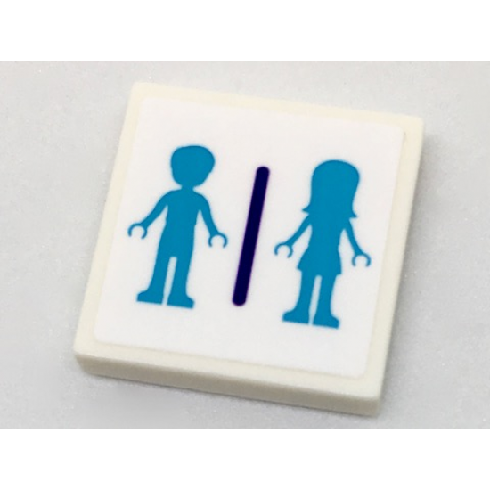 Tile 2 x 2 with Medium Azure Mini Doll Male and Female Silhouettes Dressing Room Pattern (Sticker) - Set 41313