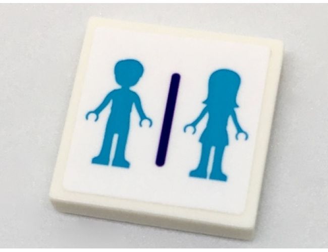 Tile 2 x 2 with Medium Azure Mini Doll Male and Female Silhouettes Dressing Room Pattern (Sticker) - Set 41313