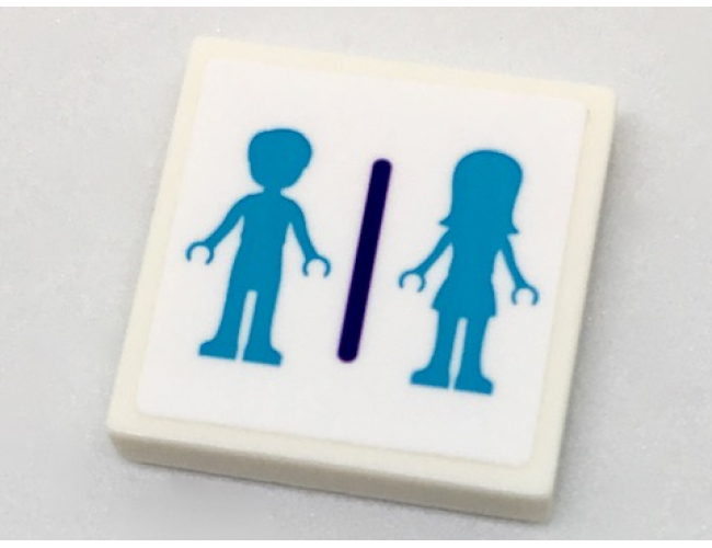 Tile 2 x 2 with Medium Azure Mini Doll Male and Female Silhouettes Dressing Room Pattern (Sticker) - Set 41313