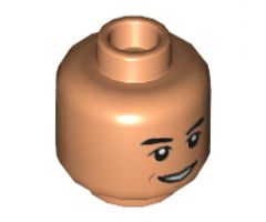 Minifigure, Head Dual Sided Black Thick Eyebrows, Mouth and Chin Dimple, Open Smile / Raised Eyebrow Pattern (Dr. Wu) - Hollow Stud