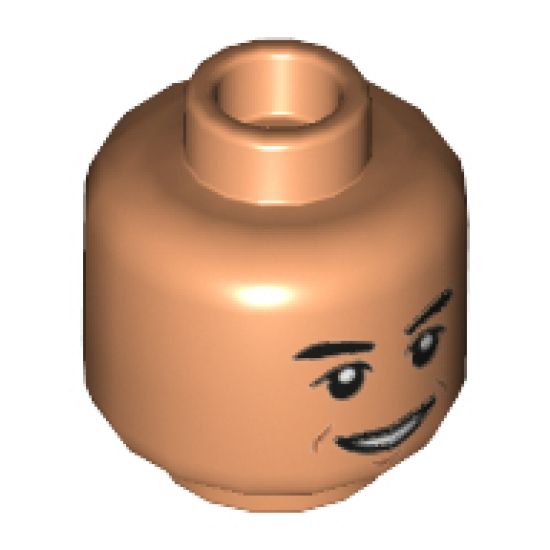 Minifigure, Head Dual Sided Black Thick Eyebrows, Mouth and Chin Dimple, Open Smile / Raised Eyebrow Pattern (Dr. Wu) - Hollow Stud