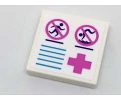 Tile 2 x 2 with No Running and No Diving Signs, Medium Azure Lines and Dark Pink Cross Pattern (Sticker) - Set 41313