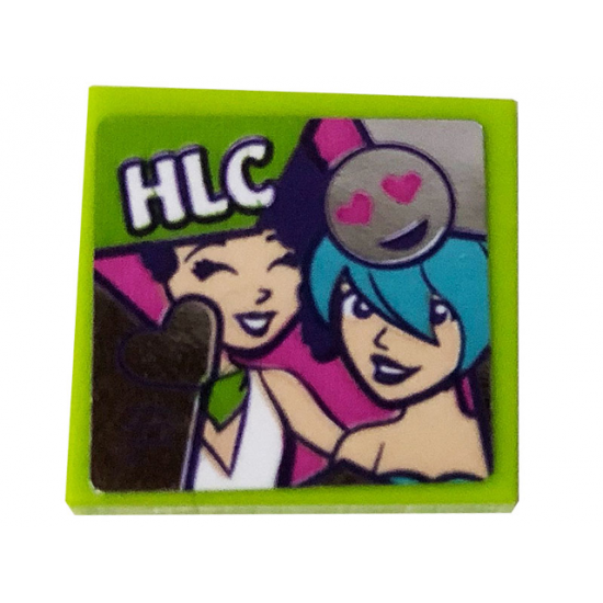 Tile 2 x 2 with 'HLC', Heart, Smiling Emoticon and 2 Friends Minifigures Pattern (Sticker) - Set 41391