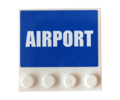 Tile, Modified 4 x 4 with Studs on Edge with White 'AIRPORT' on Blue Background Pattern (Sticker) - Set 60104