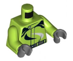Torso Race Suit with Dark Bluish Gray Belt and Black and White Swirls Pattern / Lime Arms / Dark Bluish Gray Hands